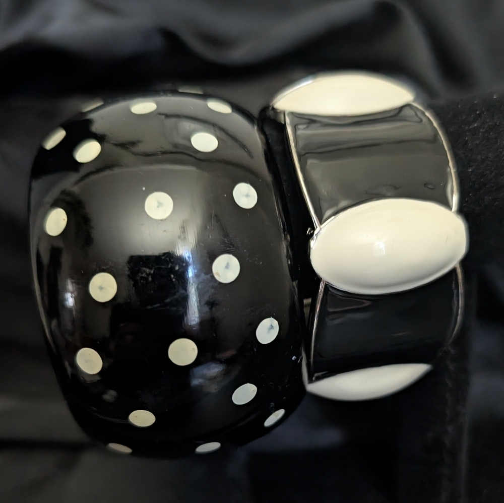 #9, Vintage Black & White Polka Dot & Hinged  Bracelet